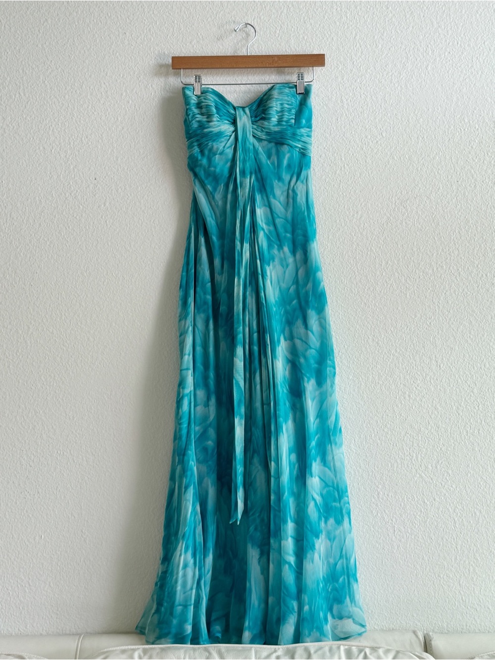 LAUNDRY by SHELLI SEGAL Silk Seafoam Strapless Maxi Dress Turquoise Y2K